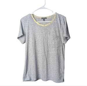J. Crew Women's M Blouse Solid Gray T-Shirt Sparkly Gold Trim